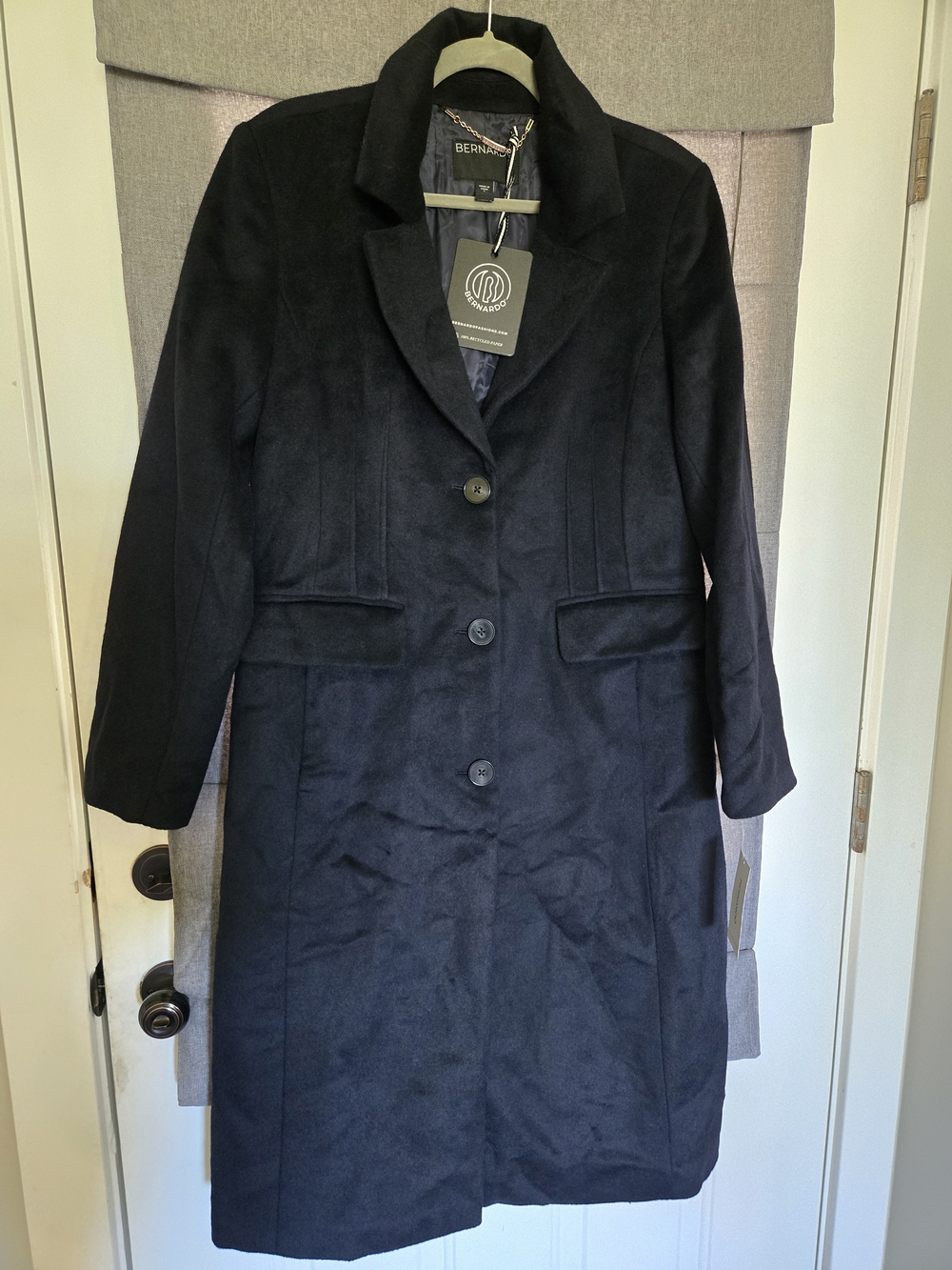Bernardo Navy Blue Wool Coat Size Large NEW